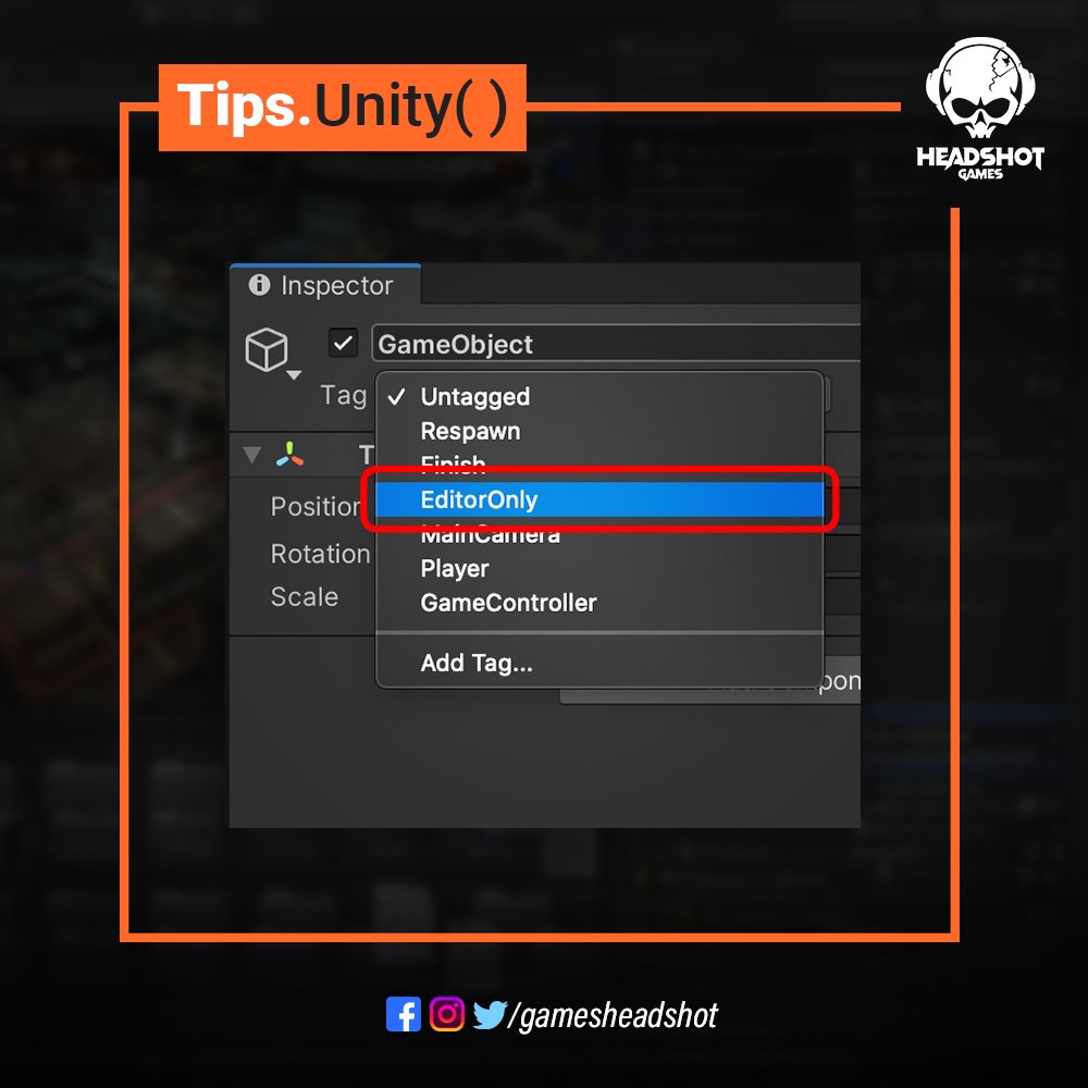 gamesheadshot's tweet photo. 🎮 Unity Tip 🧩

Did you know that Unity has a default tag named "EditorOnly", that remove all the tagged GameObjects from the build?
.
.
Simple, yet unknown to many developers!
.
.
#unity #unity3d #unity5 #unityengine #unitydev #unitytips #unitytip #gamedev #gamedevelopment https://t.co/Yl1Yhughn3