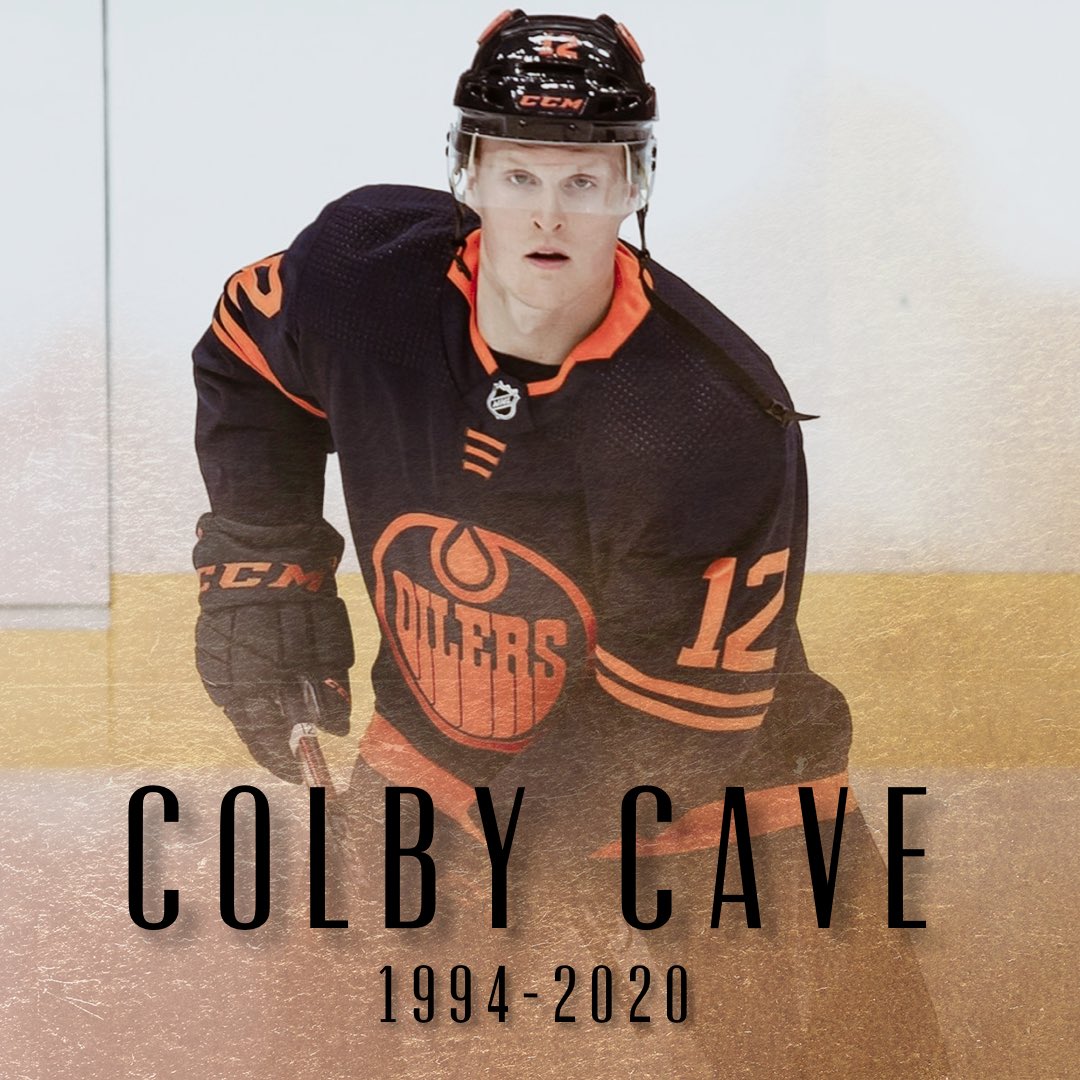 NHLAlumni's tweet photo. Heartbreaking news this morning that Colby Cave passed away at the young age of 25. The #NHLAlumni joins the hockey world in mourning the loss of Colby. We send our deepest condolences to his wife Emily, his family, friends, teammates &amp; the Oilers organization 🧡💙 https://t.co/9lxs8kU7Ut