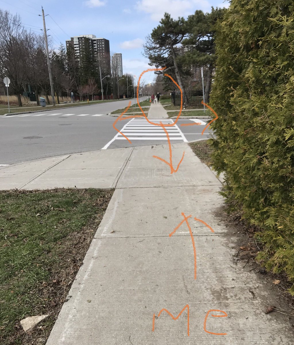 theresasawada's tweet image. Mental math on a morning walk. Dog walkers going faster than me but farther from the corner: Where will we meet? Probability: Will they go left, right or straight? ⁦@ETFOcb⁩ ⁦@TDSB_Ranchdale⁩ ⁦@ONTSpecialNeeds⁩