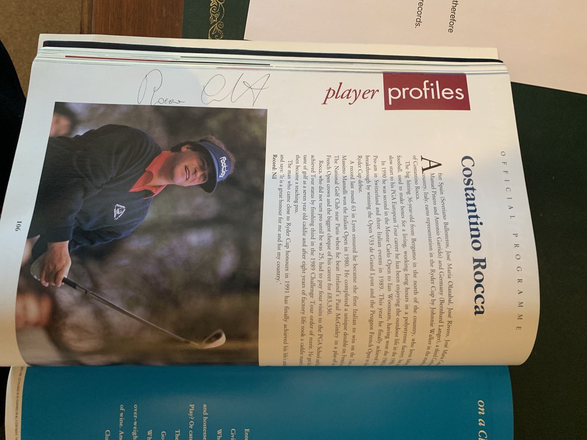 @StaysureTour <a href="/roccacostantino/">Costantino Rocca</a> <a href="/peterbakergolf/">Peter Baker</a> <a href="/BazLane/">Barry Lane</a> Relaxing reading the 1993 Ryder Cup programme. Hit us with one memory guys.
