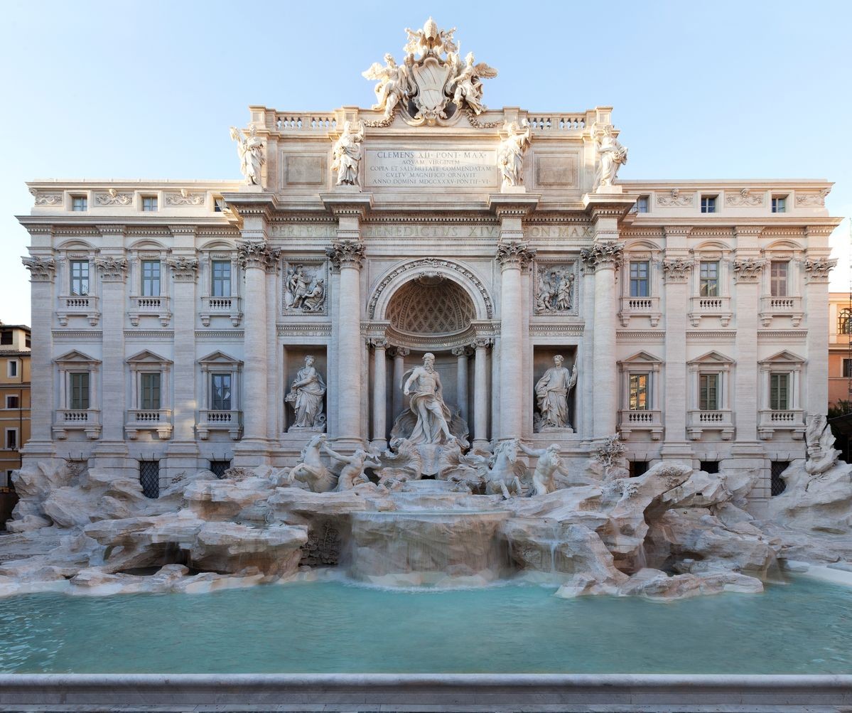 fontana di trevi- the largest baroque fountain in rome designed by nicola salvi- on piazza di trevi- it's tradition to throw a coin in there- popular film location- my dream since the first time i saw the lizzie mcguire movie