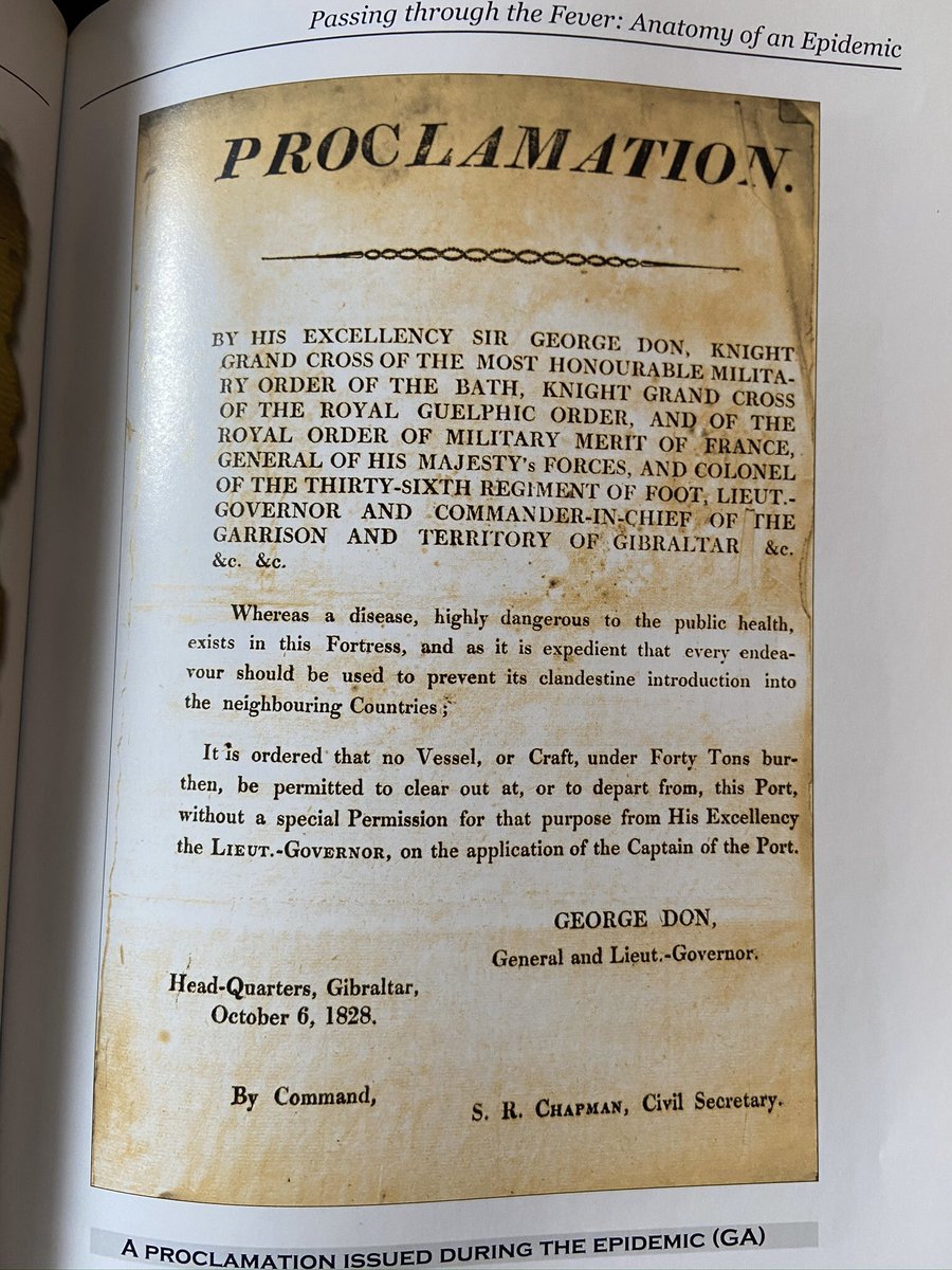 QuarantineJust as with this  #Covid19 pandemic, quarantine measures were enforced on Gibraltarians. Free movement was all but halted and merchants refused access to the Rock. See the below Proclamation from Lieut-Governor Don in relation to port lockdown measures. (10/17)