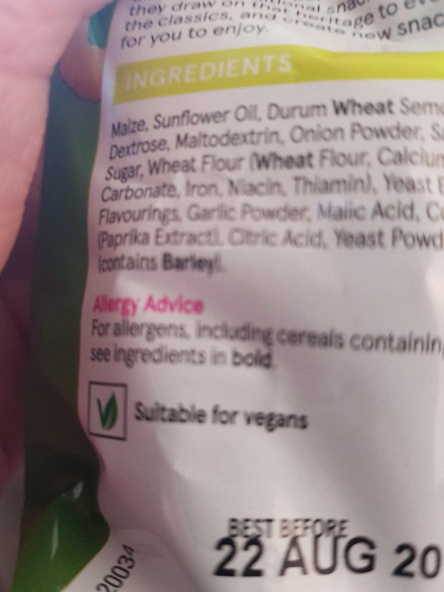 The crisps are suitable for vegans, if anybody is interesting. I suspect nobody has read this far down the thread. Nevermind, I'll carry on waffling for my own amusement...