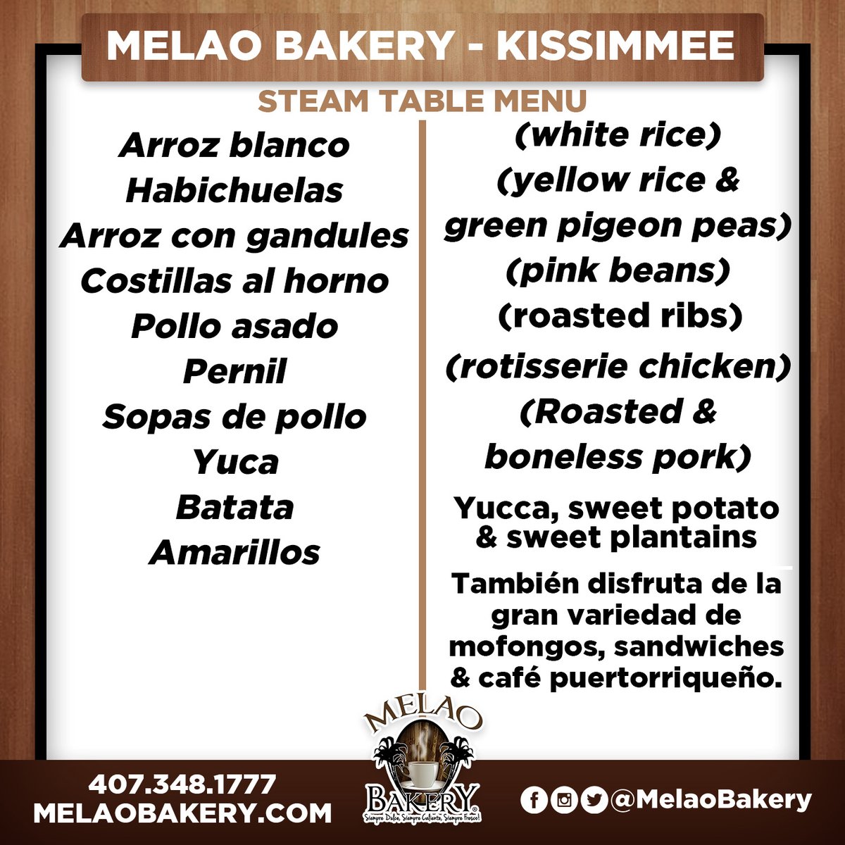 Melao_Bakery's tweet photo. ¡ESTAMOS ABIERTO!

Aquí nuestro delicioso menú de comida lista para consumir, esperándote en Melao Bakery #KISSIMMEE (1912 Fortune Rd, Kissimmee, FL.)

**Sólo órdenes "Take-out"/para llevar** https://t.co/vkkmCjsmAm
