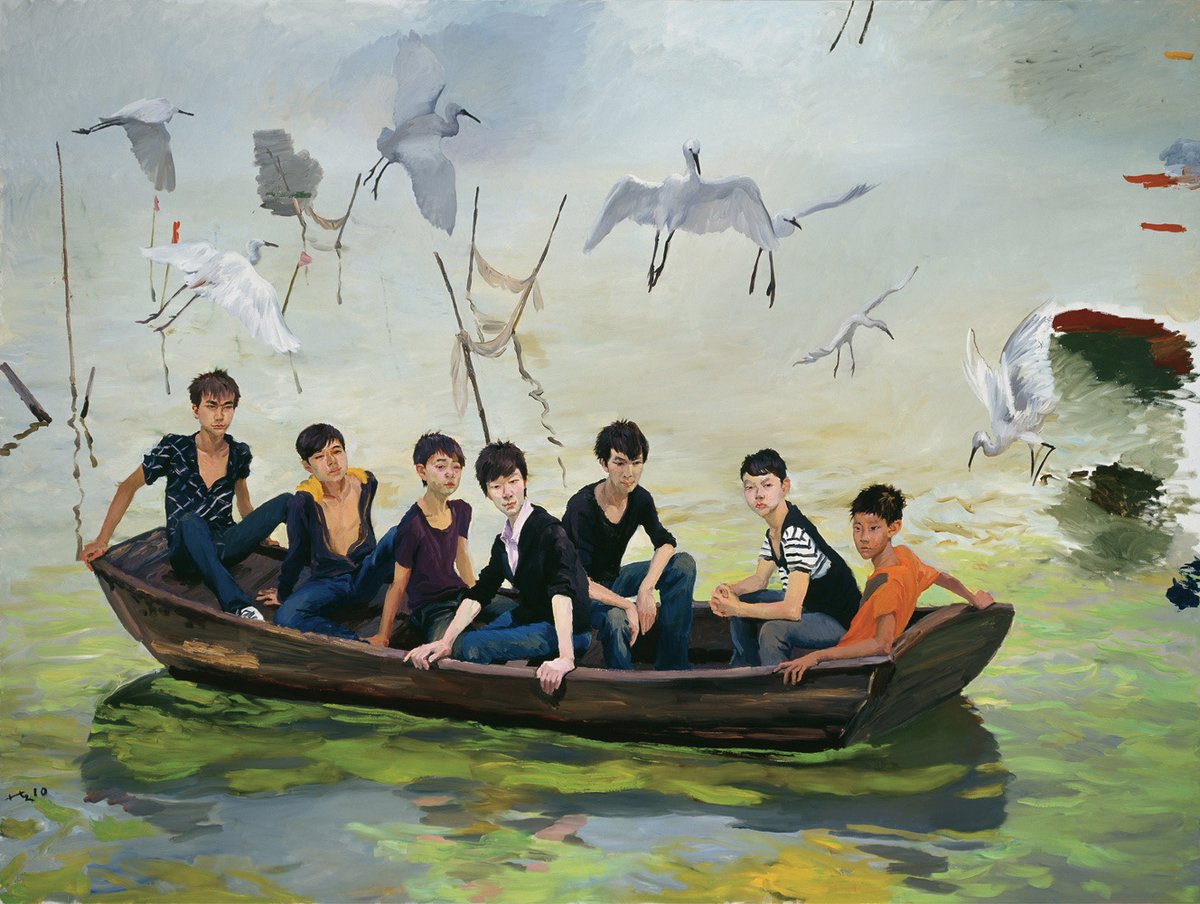 Paintings by Chinese artist Liu Xiaodong, 2010s, known for his large-scale depictions of modern life, pulling from his training in both the classical Chinese tradition and Social Realism