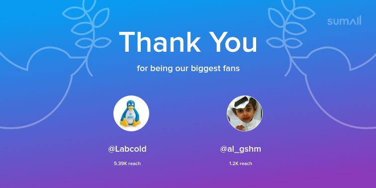 Our biggest fans this week: Labcold, al_gshm. Thank you! via sumall.com/thankyou?utm_s…