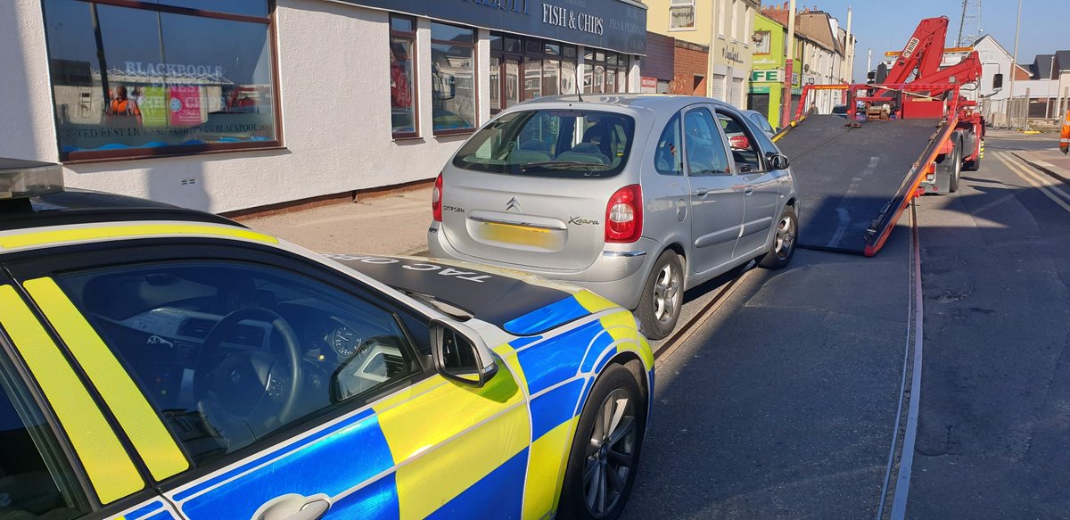 LancsRoadPolice's tweet photo. Driving from Bradford to Blackpool to see friends is not essential travel. Driver also claimed the journey was so his friend could sort the insurance out. Oh, and he had no driving licence either. Vehicle seized, driver reported.  #T2TacOps  #stayathome https://t.co/EP1tG7h12e
