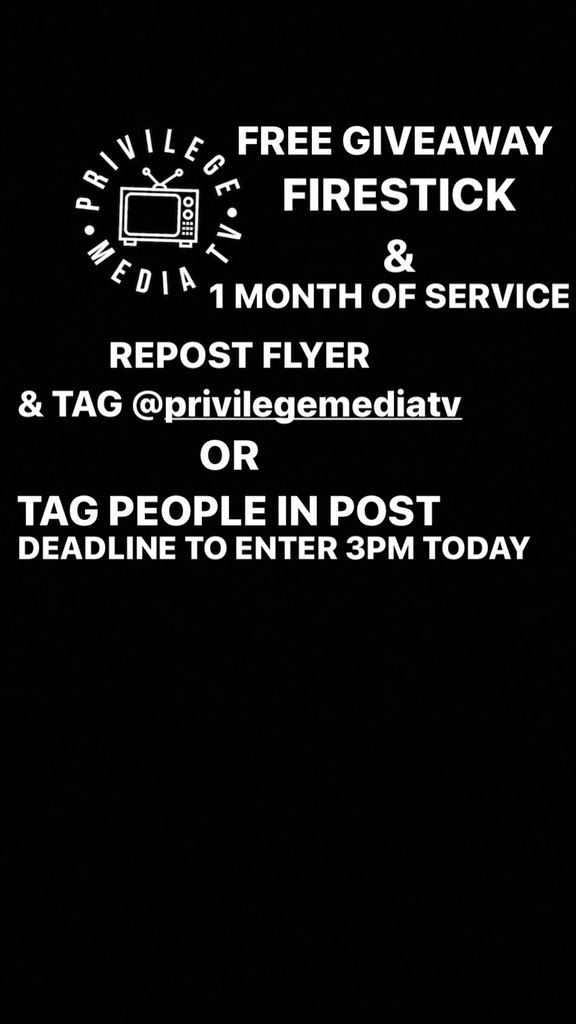 Privilege_Media's tweet photo. WIN A FREE FIRESTICK &amp; 1 MONTH OF FREE SERVICE FROM
@privilegemediatv
#PrivilegeMediaTv #CutTheCord #StreamingService #NoMoreHighCableBill https://t.co/WoIfW2ghW1