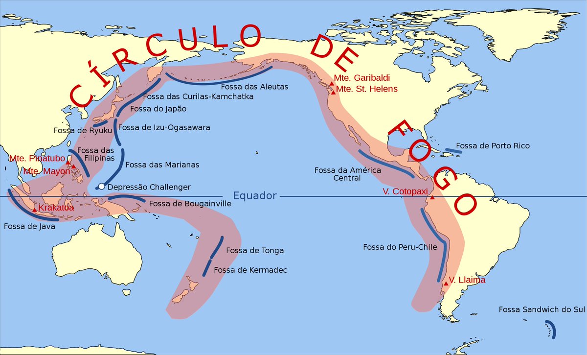 Esta região, por sua vez, faz parte do famoso " Círculo de Fogo do Pacífico", uma série quase contínua de fossas oceânicas, arcos vulcânicos e vulcões em atividade. Este "anel de fogo" acompanha o contato de grandes placas tectônicas e ...