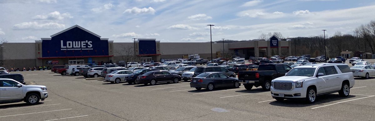 CavanaughSteve's tweet photo. All I have to say is I hope the parking lot @cbtakron is as full as @Lowes parking lot tomorrow for drive-in services! If people getting mulch is essential, how much more the RISEN SAVIOUR! (Photo taken 12:31pm 4/11/20) https://t.co/KijwfvA9Q8