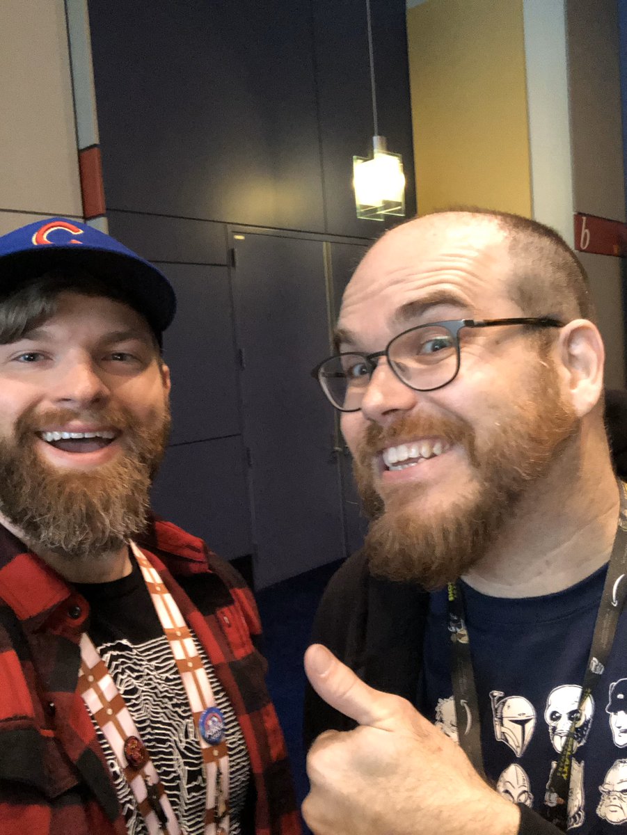 StarWarsLC's tweet photo. Throwback to better times when @nick_oswald met his heroes: @StarWarsMinute at #swcc19 https://t.co/bmQU5UXqp1
