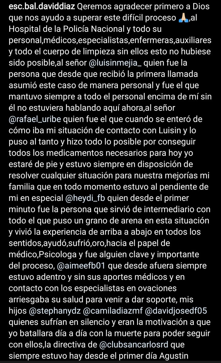 RichardBazil's tweet photo. Mensaje que compartió el dirigente @david_diaz7 en su cuenta de Instagram, quien hoy dio negativo a una primera prueba del COVID-19 tras permanecer en cuidados intensivos por este virus desde el 21 de marzo, fecha que lo anunció @clubsancarlosrd. ¡Dios obrando con sus hijos! https://t.co/qzFgPE5wr0