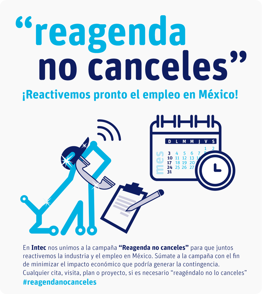 IntecDeMexico's tweet image. Reagenda no Canceles. ¡Reactivemos pronto el empleo en México!

Cualquier cita, visita, plan o proyecto, si es necesario "reagéndalo no lo canceles"

#ReagendaNoCanceles #IntecMexico