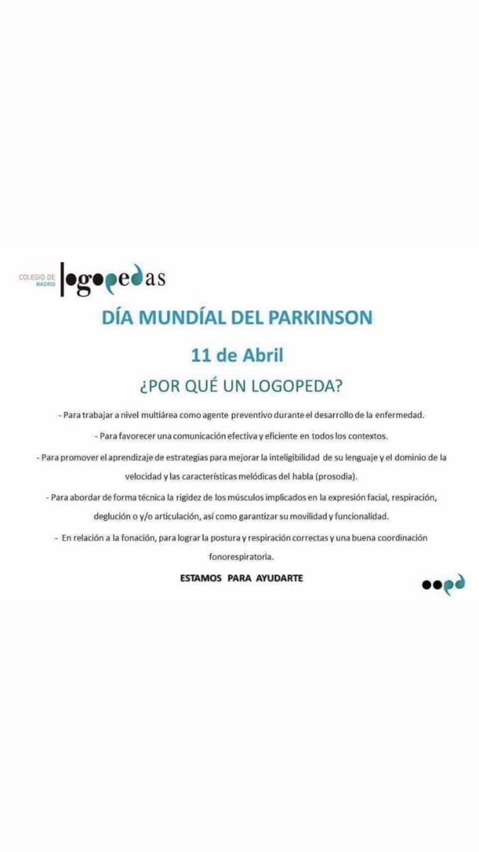 Anguselogo's tweet photo. @logoformate ✨✨¿por qué un logopeda? #DiaMundialdelParkinson #uv_rtl20 https://t.co/8JZfRF3x62