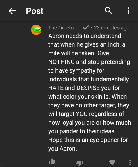 GRE8TBLACKSHARK's tweet image. Notice how butthurt these suspected white supremacists are when you STOP ALL acceptance of them in black spaces family. You can find this under the comment section of that same community tab post. THIS IS HOW FRAGILE THEY ARE ABOUT BEING TOLD NO! #GetOnCode BLACK FAMILY!