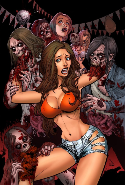 3rd on the list for  #COOLCOVER is Adam  @comicswelove Post's "College of the Dead: Graduation Day."  https://www.indiegogo.com/projects/college-of-the-dead-comic-book/x/20567025#/ This one has multiple cool covers, but a busty, scantily clad co-ed eaten by zombies takes the cake--or should I say, Cheesecake?  #twittercon