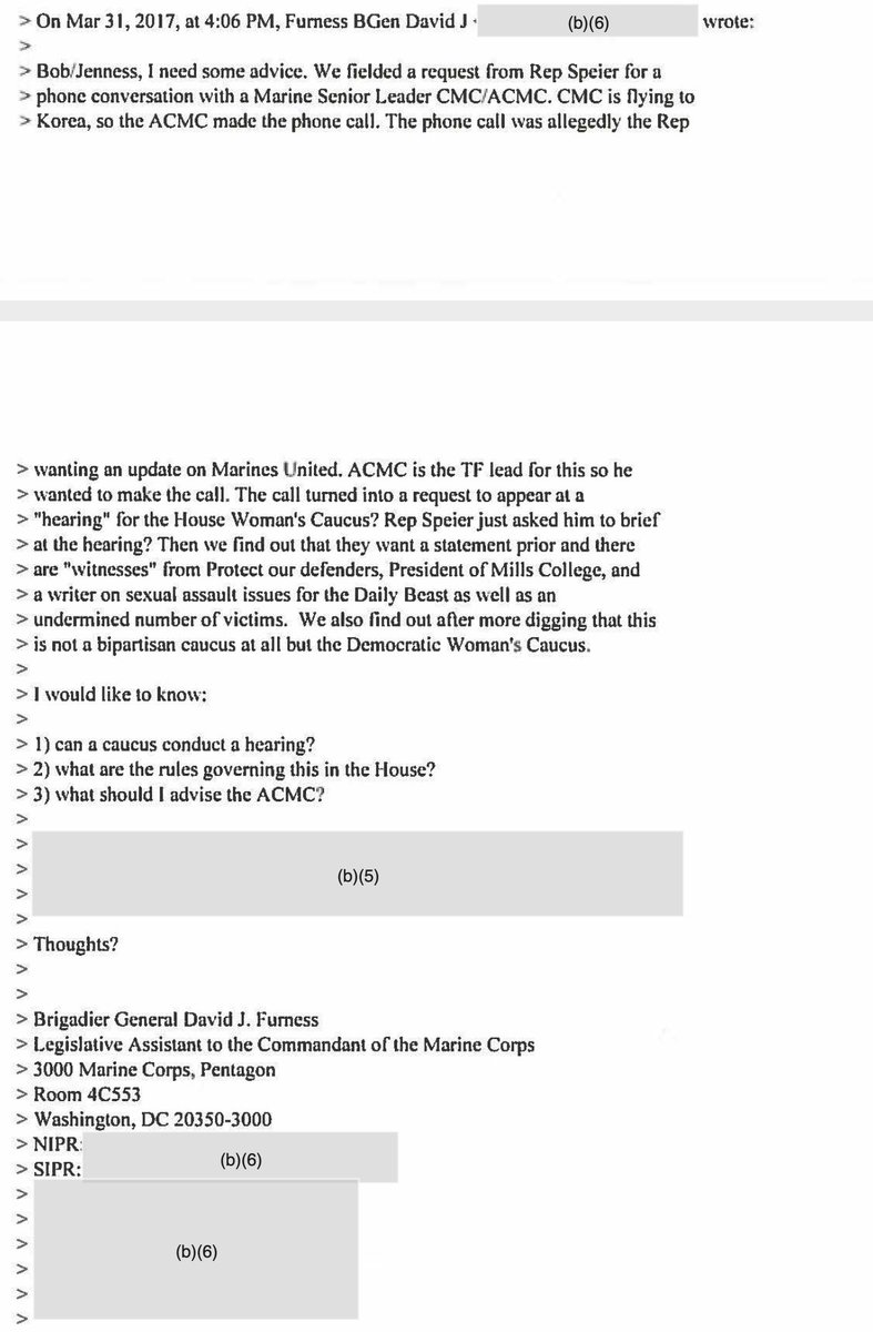 Before the hearing: Brig. Gen. David Furness, now a two-star, was the legislative assistant to CMC. He wrote an email to Robert (Bob) Simmons, staff director for the U.S. House of Representatives, Committee on Armed Services. He wanted to know what advice he should give ACMC.