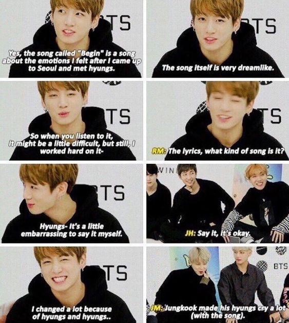 remember when jungkook said he changed a lot bc of his hyungs....