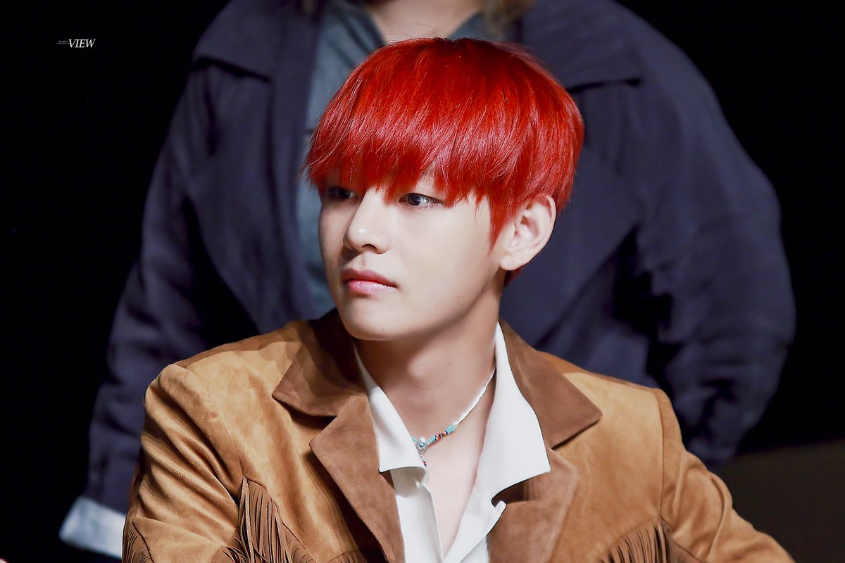 i miss 2016 red hair taehyung  short lived BUT HELLA POWERFULㅡ this is my fave hair color for taehyung. imo, this shade of red fits him perfectly i wanna see him again w/ this shade of red BUT no.. i cant handle this taehyung because its too much for my *heart* @BTS_twt