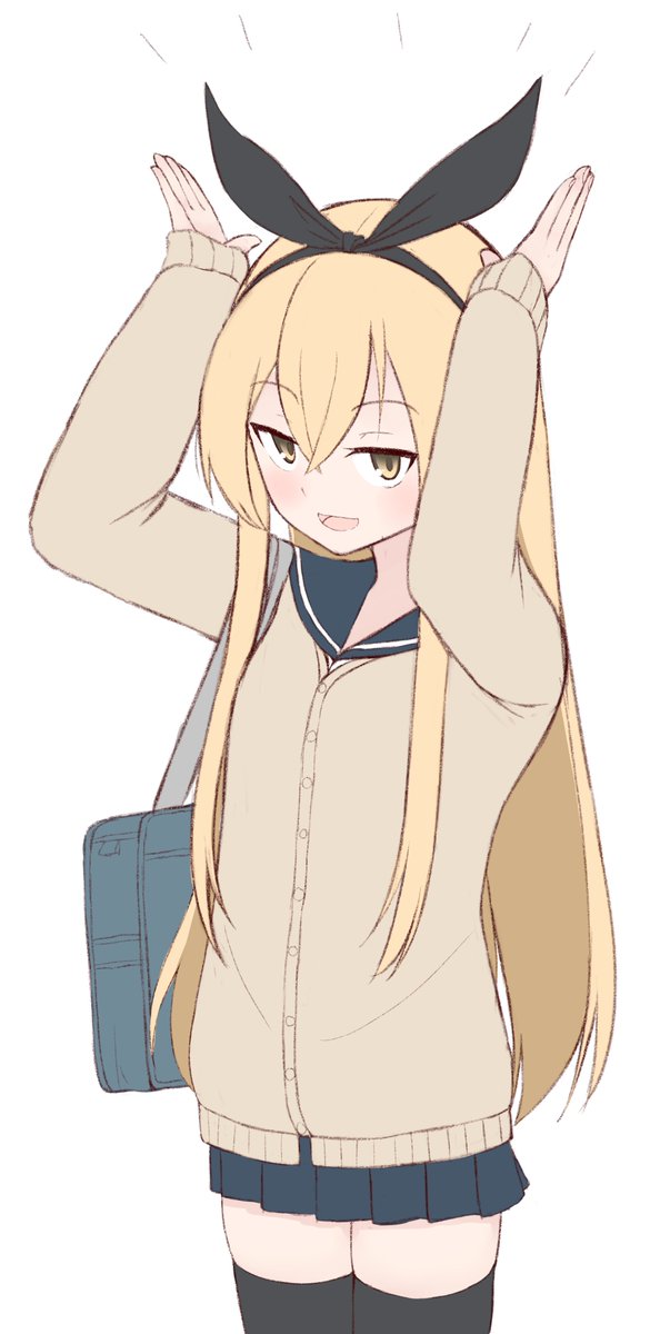 島風「先生「おい、制服のリボンをしていないじゃないか!」
島風「ここでーす♪」なJK島」|ていえむ＠skeb募集中のイラスト