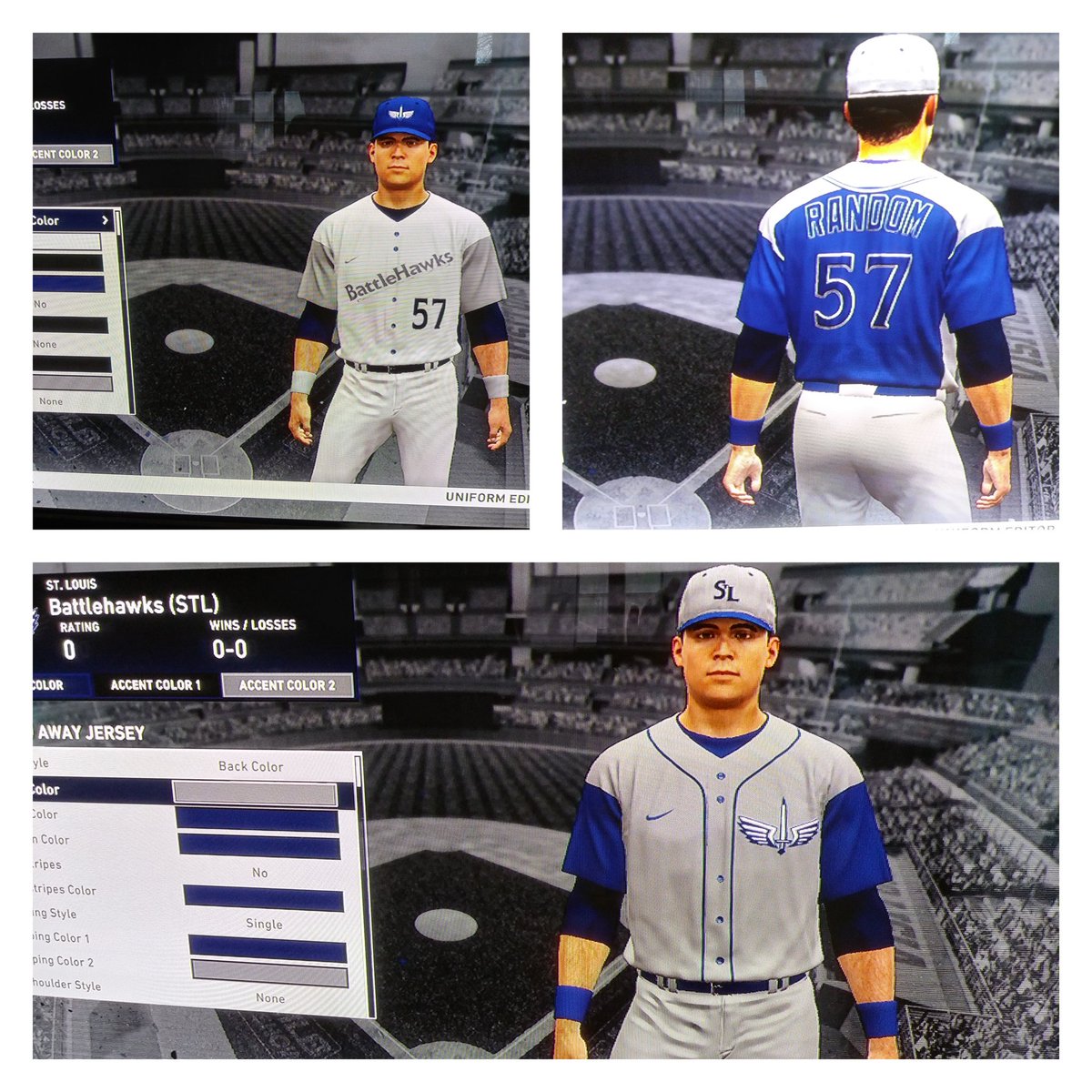Home and away jersey for your St. Louis Battlehawks Baseball Club. Home field? Sportsman's Park. AL East. I relocated the Tampa Bay Rays to St. Louis. #theshow20