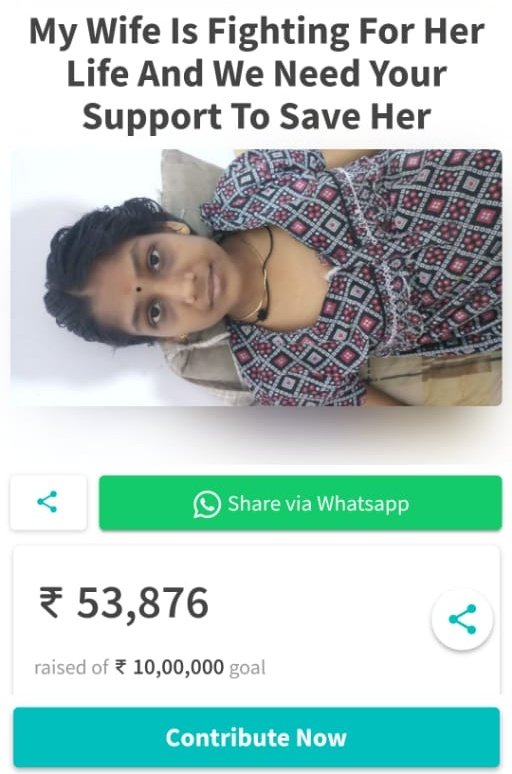 I just broken to know this !!She is my electronics teacher in my degree !! We enjoyed a lot in classes after the classes are complete I just broke down  Pls help her pls  every coin counts  https://www.ketto.org/fundraiser/my-wife-is-fighting-for-her-life-and-we-need-your-support-to-save-her-183349?payment=form