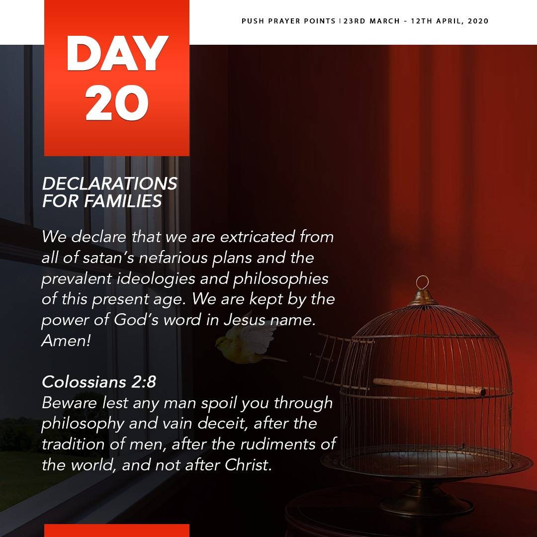 HouseOnTheRock's tweet photo. We declare that you're excluded from all plans and operations that hasn’t been ordained by God. We proclaim that you're kept by the power of God’s Word in Jesus name. Amen!
#PUSH2020
#HOTRPrays https://t.co/y9ohYdZqoH
