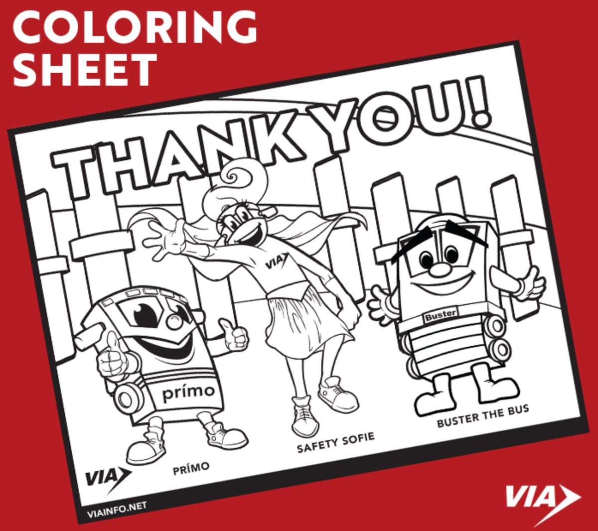 VIA_Transit's tweet photo. Help us say THANK YOU to our VIA heroes—the operators, mechanics, maintenance crew and customer service reps who keep us moving and safe. Download our coloring sheet and share it. Tag us @VIA_Transit and use #VIAstrong #inthistogether Download it here! > https://t.co/1VoaTXJafv https://t.co/65T9HNuTzA