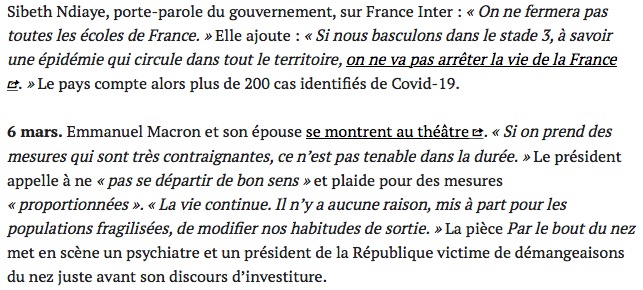 28 février: l'OMS demande "une approche englobant l’ensemble de la société". 29 février: recours au 49-3 sur la réforme des retraites. 2 mars: l'OMS veut "des mesures précoces et agressives" pour "arrêter la transmission et sauver des vies". Message pas parvenu à  @Elysee 