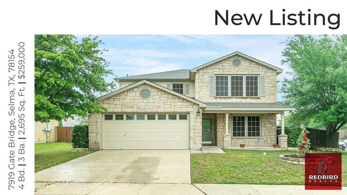 WeAreRedbird's tweet photo. 🏡𝐍𝐄𝗪 𝐋𝐈𝐒𝐓𝐈𝐍𝐆🏡⁣
⁣
7919 Gate Bridge, Selma, TX, 78154⁣
4 Bd. | 3 Ba. | 2695 Sq. Ft. | $259,900 | MLS#⁣1449661

This Retama Springs corner lot oasis that sits on a cul-de-sac street is 𝘗𝘙𝘐𝘊𝘌𝘋 𝘛𝘖 𝘚𝘌𝘓𝘓!💰

This home features...
https://t.co/u72XG2H9Lk https://t.co/L6yp4vtbIA
