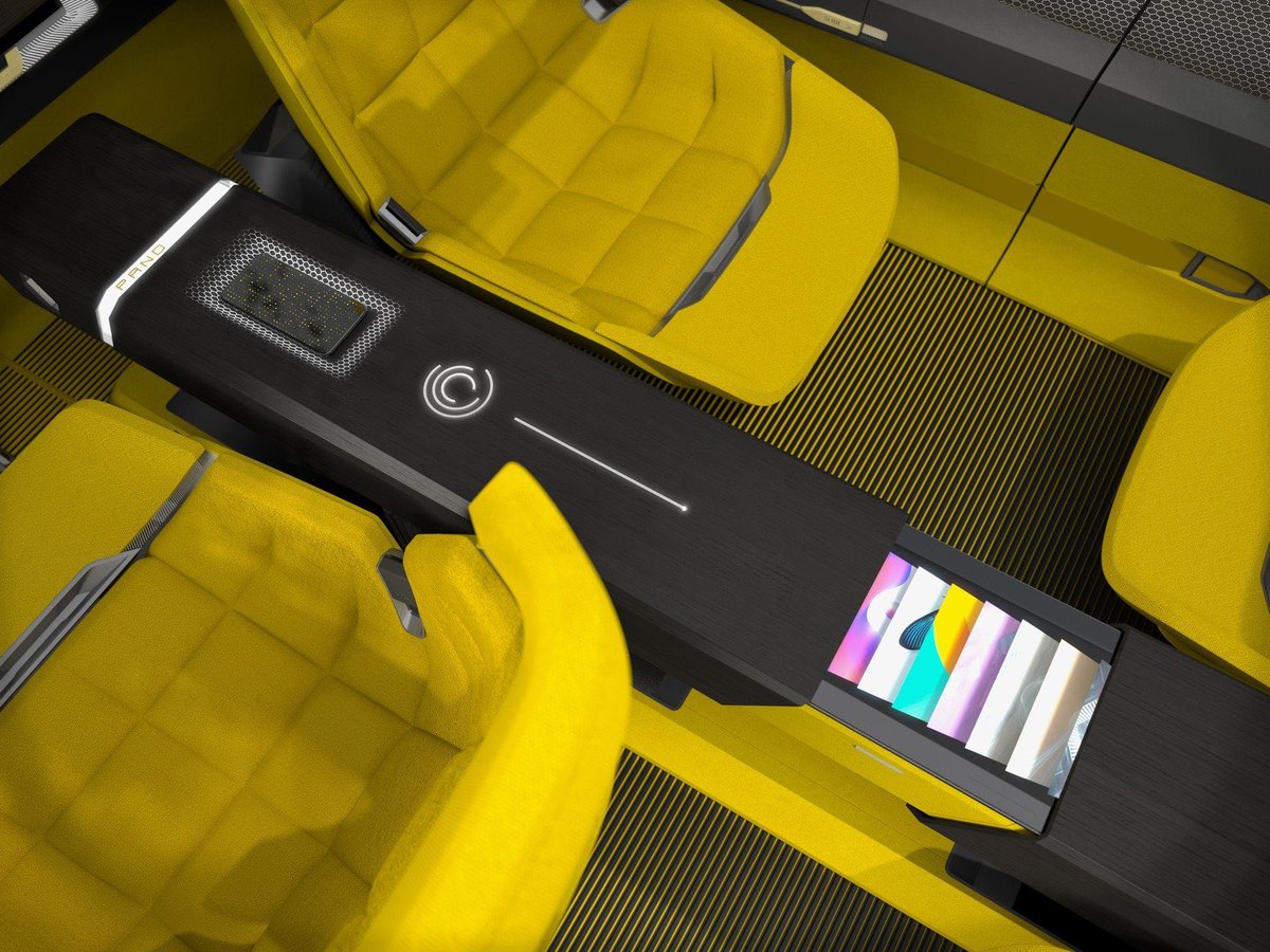 this section that looks like a phone socket...is smart wood...that sinks in after detecting the presence of your phone...the chairs have speakers embedded around the neck... and that colorful section that looks like cd’s... is also a touch pad for music, games, & movies.