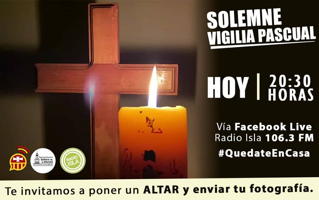 RadioIslacl's tweet image. Hoy sábado 20:30 horas, Radio Isla, se suma a transmitir la Solemne Vigilia Pascual desde nuestra señal fm 106.3 y radioisla.cl

Desde el Santuario De Nuestra Señora De La Merced podrás vivirla vía Facebook Live 📽️
.
#QuédateEnCasa
#RadioIsla
