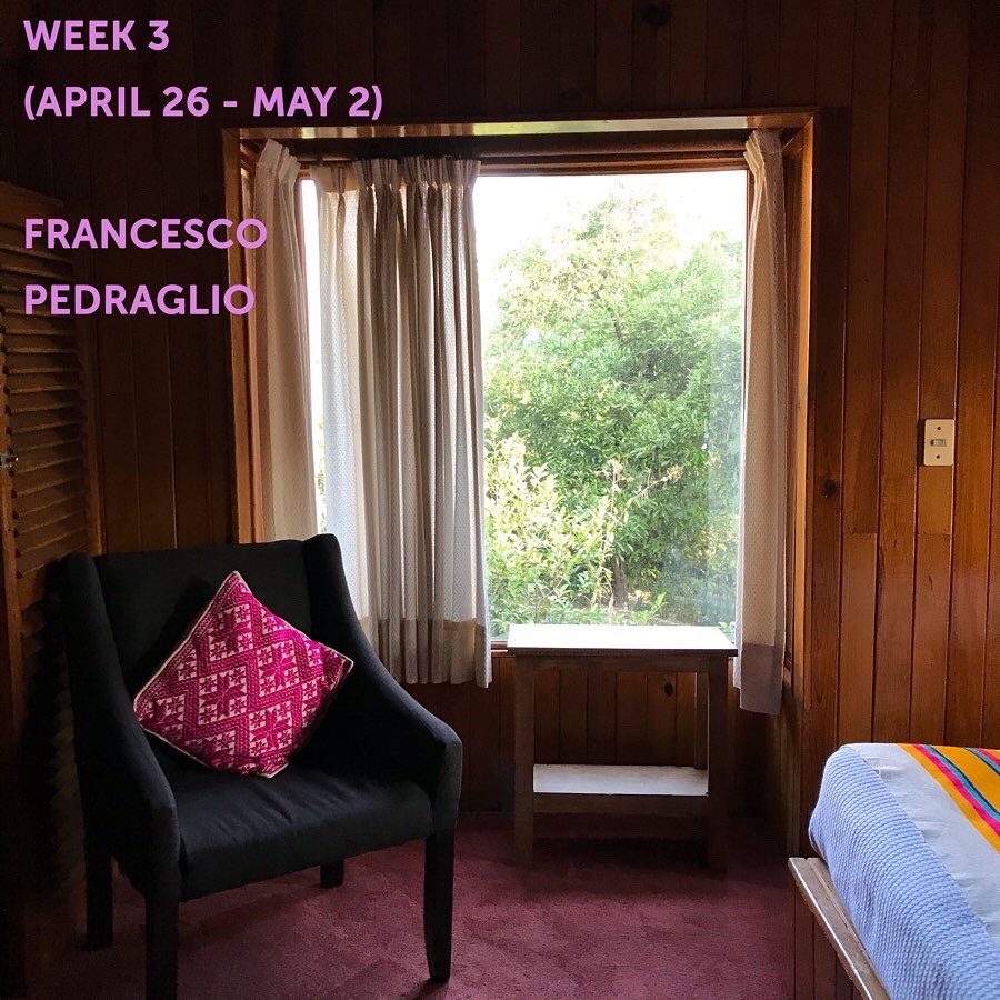 #homeboud

A good routine being a fundamental strategy to cope with self isolation, <a href="/juandelacosa/">Nicolas Puerta</a> starts #howmbound, a program of short readings from some of its authors. We start with three!
.
Three weeks
.
Three artists
.
One short reading per day