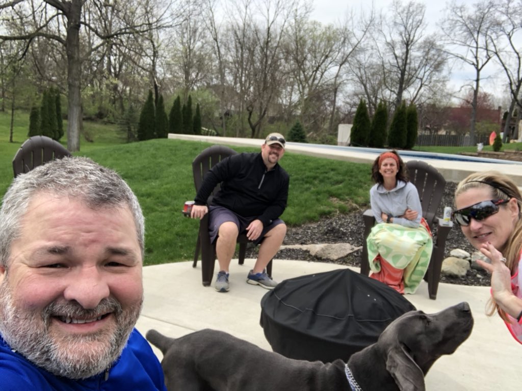 NMHSinfo's tweet photo. Mrs. Cox and I headed out to do the Bike Triple, 45k, but we love to explore and paused halfway for a social distancing visit with friends (dogs aren’t good social distancers).  Ended up going 68k. 
@NMHSTrack_Field #ChargerVirtual5K #EmbraceTheMoment #DefineTheMoment https://t.co/dZ5ub1l2FW