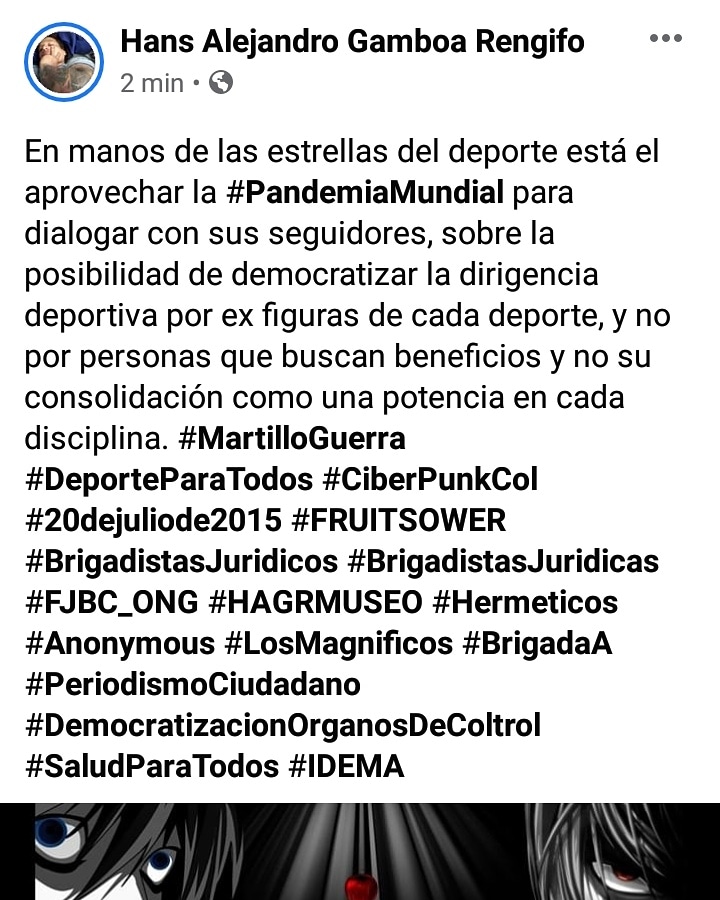 CiberPunkCol's tweet photo. #MartilloGuerra #DeporteParaTodos #CiberPunkCol #20dejuliode2015 #FRUITSOWER #BrigadistasJuridicos #BrigadistasJuridicas #FJBC_ONG #HAGRMUSEO #Hermeticos #Anonymous #LosMagnificos #BrigadaA #PeriodismoCiudadano #DemocratizacionOrganosDeColtrol #SaludParaTodos #IDEMA https://t.co/qujrp5u8tV