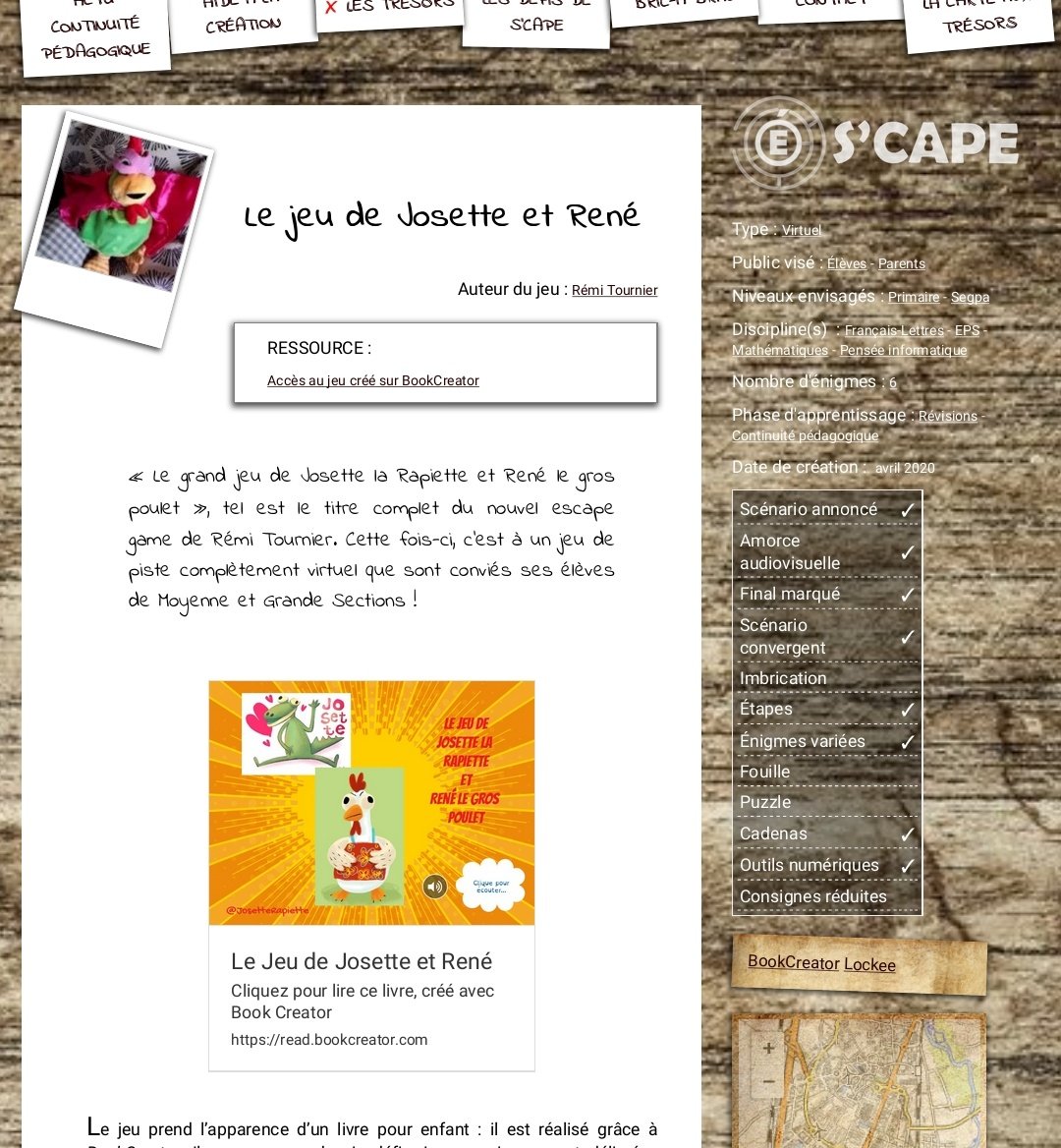 ScapEdu's tweet photo. Le jeu de Josette et René, un #escapegame virtuel de @ozyremi pour les MS/GS.
6 défis, 6 énigmes, beaucoup de plaisir et de variété ! Créé avec @BookCreatorApp et @LockeeFr 

Sur S'CAPE : https://t.co/jXBpSrwFh5

#egpeda #ContinuitéPédagogique #seriousgames #maternelle https://t.co/dCTE6VMuqW