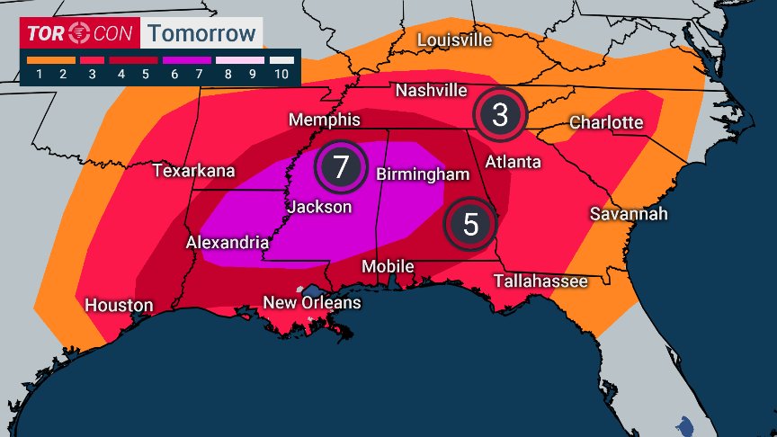 wxstud's tweet photo. .@weatherchannel just posted new &amp; improved #torcon for tomorrow. they are now showing tornado probability graphics from official @NWSSPC forecast on a scale from 1 to 10. nice job! prime example of consistant messaging &amp; partnership! stay safe! what y'all think #wxtwitter @spann https://t.co/lre8BCxF0q