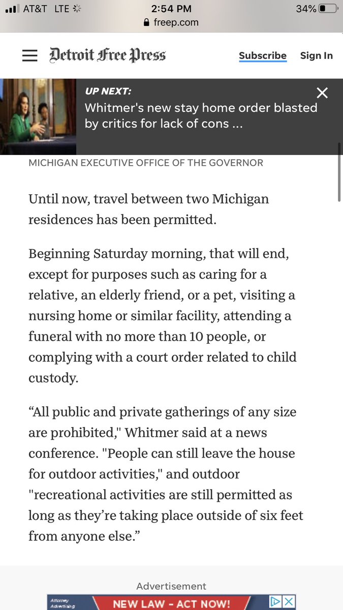 In Michigan you are now no longer legally allowed to travel between different properties YOU own in your OWN car. (Though, luckily, you are still allowed outside. For now.) Michigan is still part of the United States of America, right?