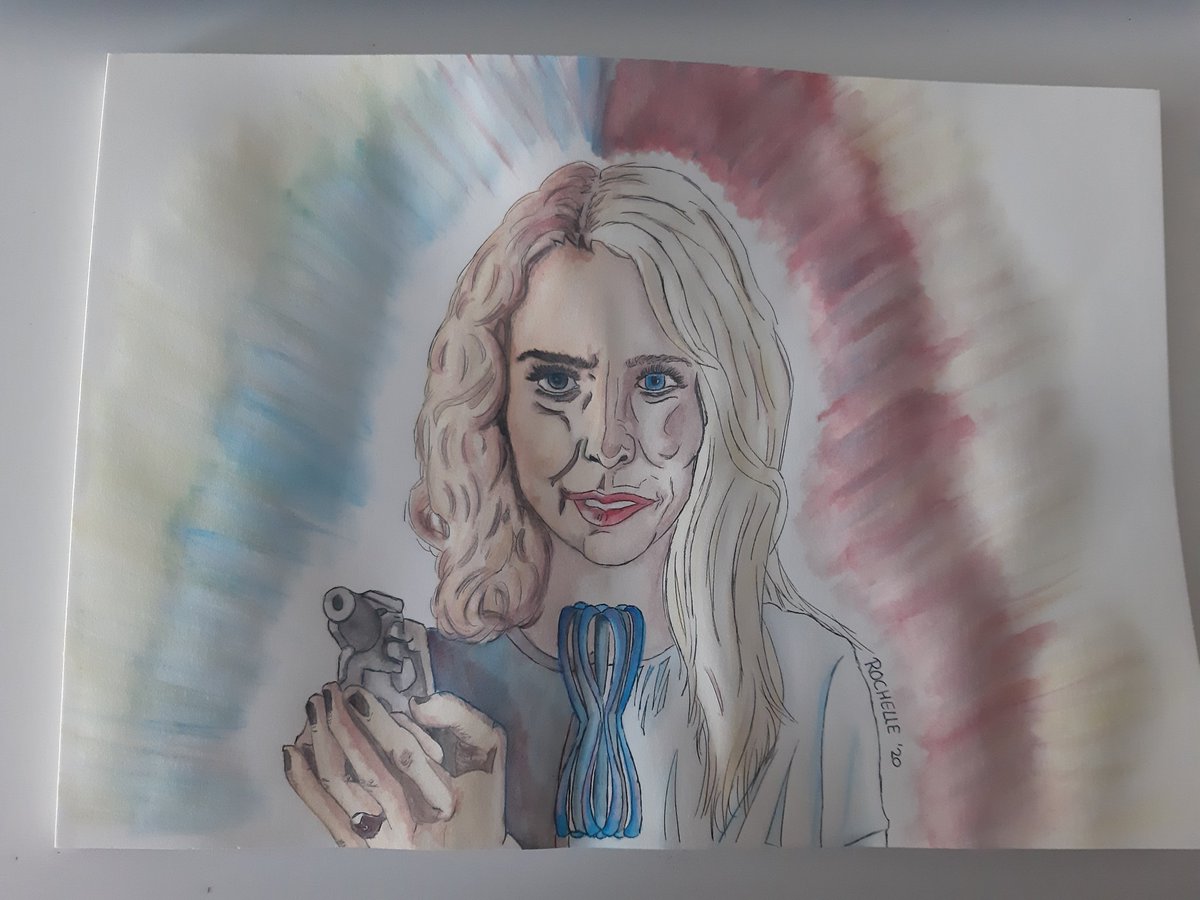 A thread of the art in my house (for  @AndreaKBrooks) But first a picture of my Evil Eve/Hope drawing I did today. I'm so excited to share this. It's my 2nd aquarel ever and the first time I do a person (I did George for Azie as my first watercolour). I love it a lot!!