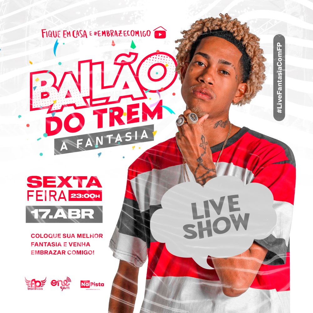 Efipedotrembala's tweet photo. A espera acabou!!! Dia 17/04 as 23:00 hrs tem minha live #bailaoDoTrem ... sabe aquela fantasia que você tem aí em casa? Então coloque ela e #FiqueEmCasa e #EmbrazeComigo. #LiveFantasiaComFP https://t.co/mXUaNsF4ho