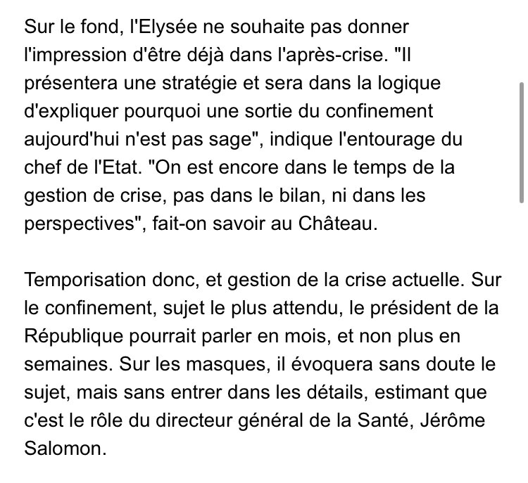🇫🇷 FLASH - Lors de son allocution prévue lundi soir, Emmanuel #Macron « pourrait parler en mois, et non plus en semaines » lorsqu’il évoquera le #confinement. (BFMTV) #COVID2019 #COVID2019france