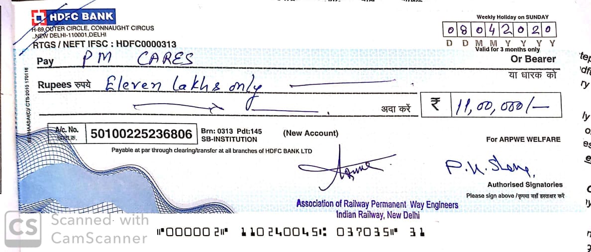 arpweir's tweet photo. @TheShubhamtv 
ASSOCIATION DONATED RS 11 LAKH  in PM CARES:BESIDES THIS RS 2.5 CRORES ARE BEING DONATED IN PMRF THROUGH SALARIES https://t.co/oYF16MB1G6