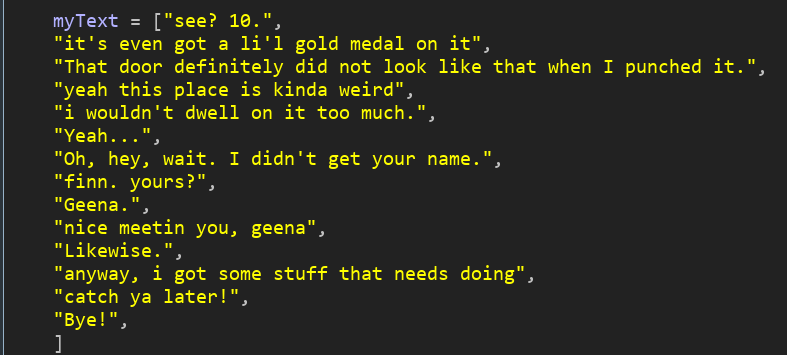 In the version where Geena *does* have the ten gold she needs to get through the door, the gears in her head are turning a little bit harder and so Finn takes the lead in introducing herself. When she doesn't have the gold, she breaks off on her own to introduce herself.