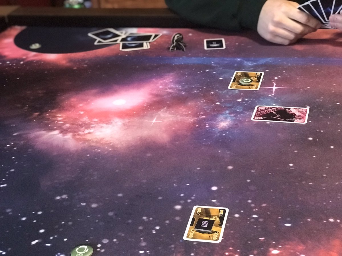 GameToppersLLC's tweet photo. #thecrew @KosmosGamesUK on the #Spacemat @GameToppersLLC super fun mission based trick taking game. #onmywalnuttopper https://t.co/qQ4tHjlvJM