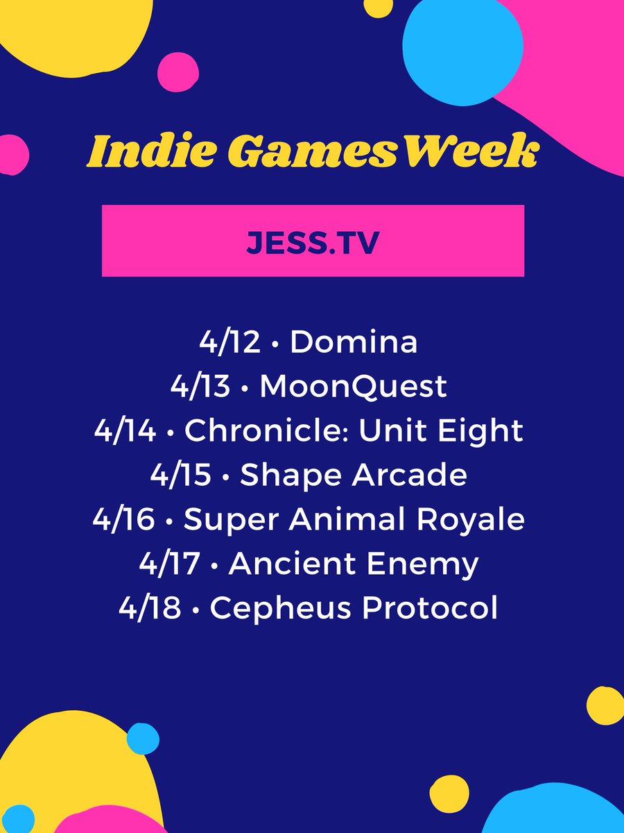 JessBrohard's tweet photo. Each day next week I'll be streaming a different indie game on my channel - and some of these awesome game devs even hooked me up with keys to give away to you!

4pm every day next week at https://t.co/eaFhv1vrsm 😃 https://t.co/qCmk32mvNF