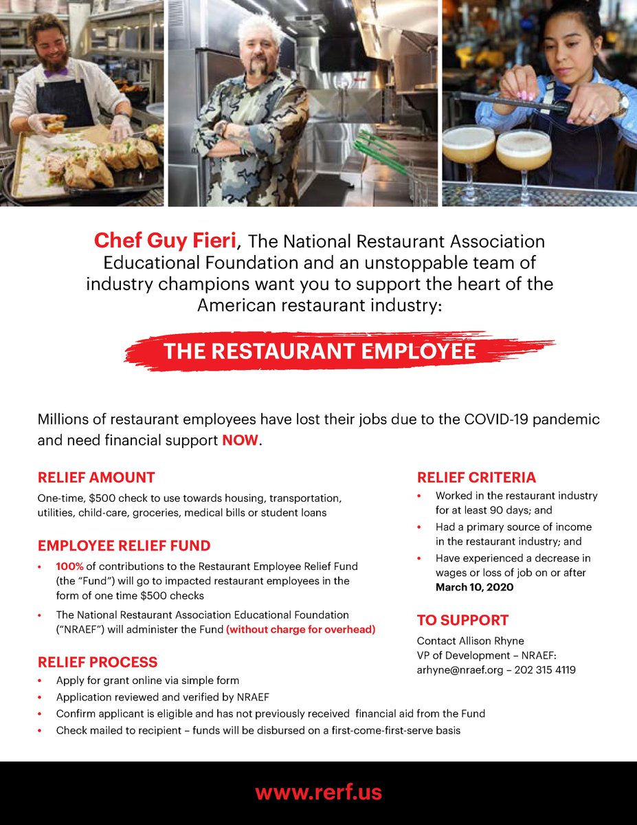 The DDD Family has been bringing relief to hungry stomachs for years but now they are bringing relief to restaurant employees in need. We are grateful for Guy Fieri &amp; The National Restaurant Association Educational Foundation for creating the Restaurant Employee Relief Fund.
