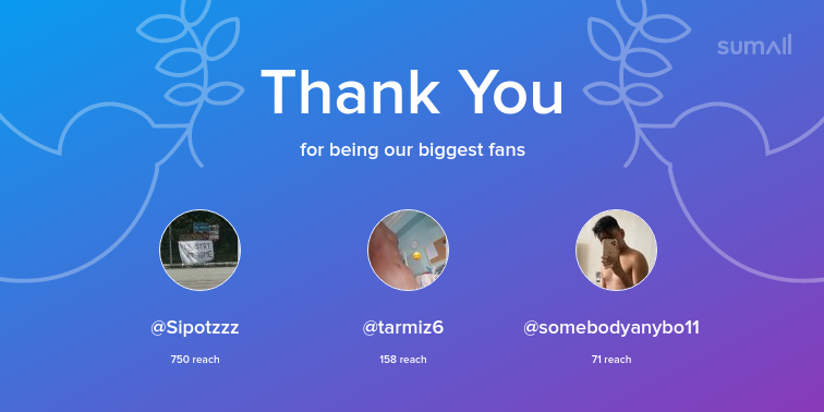 eizmail_'s tweet photo. Our biggest fans this week: Sipotzzz, tarmiz6, somebodyanybo11. Thank you! via https://t.co/ElquwAuQ5z https://t.co/I9UyZ8BhQx