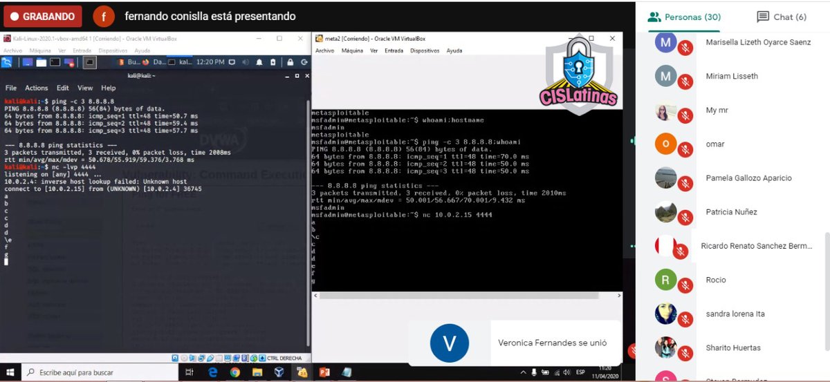 CisLatinas's tweet photo. Muchas gracias Fernando Conislla por compartir con nosotros tu experiencia durante el #taller en la modalidad online sobre la "Introducción al #Hacking de Aplicaciones Web" y a todos los participantes por su tiempo.

#CISLatinas #ciberseguridad #YoMeQuedoEnCasa https://t.co/139IcZ846G