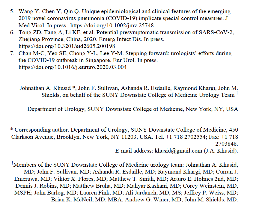 European Urology (@euplatinum) on Twitter photo Role of the Urologist During a Pandemic: Early Experience in Practicing on the Front Lines in Brooklyn, New York
<a href="/JohnathanKhusid/">Johnathan A. Khusid, MD</a> John F. Sullivan, Ashanda R. Esdaille, Raymond Khargi, John M. Shields <a href="/downstateuro/">Downstate Urology</a>
#COVID__19 #coronavirus Role of the Urologist During a Pandemic: Early Experience in Practicing on the Front Lines in Brooklyn, New York
<a href="/JohnathanKhusid/">Johnathan A. Khusid, MD</a> John F. Sullivan, Ashanda R. Esdaille, Raymond Khargi, John M. Shields <a href="/downstateuro/">Downstate Urology</a>
#COVID__19 #coronavirus