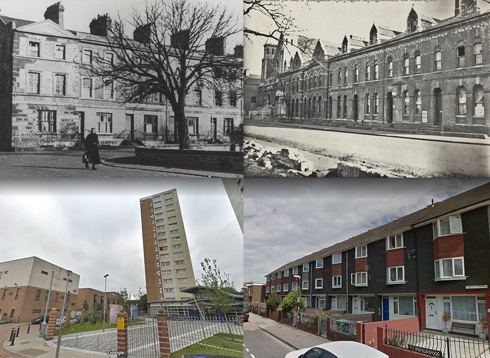 18) Loudoun Square - Heart of the old multicultural Tiger Bay. Seen as a slum so demolished (despite originally built for the wealthy) and replaced with tower blocks. One of the oldest and most diverse communities in the world at the time, split up and scattered across the city.